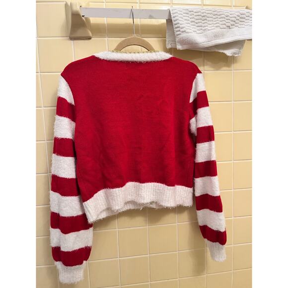 Ugly Christmas Sweater Candy Cane Sequin Cardigan Festive Holiday Sparkle M xmas - Picture 6 of 7